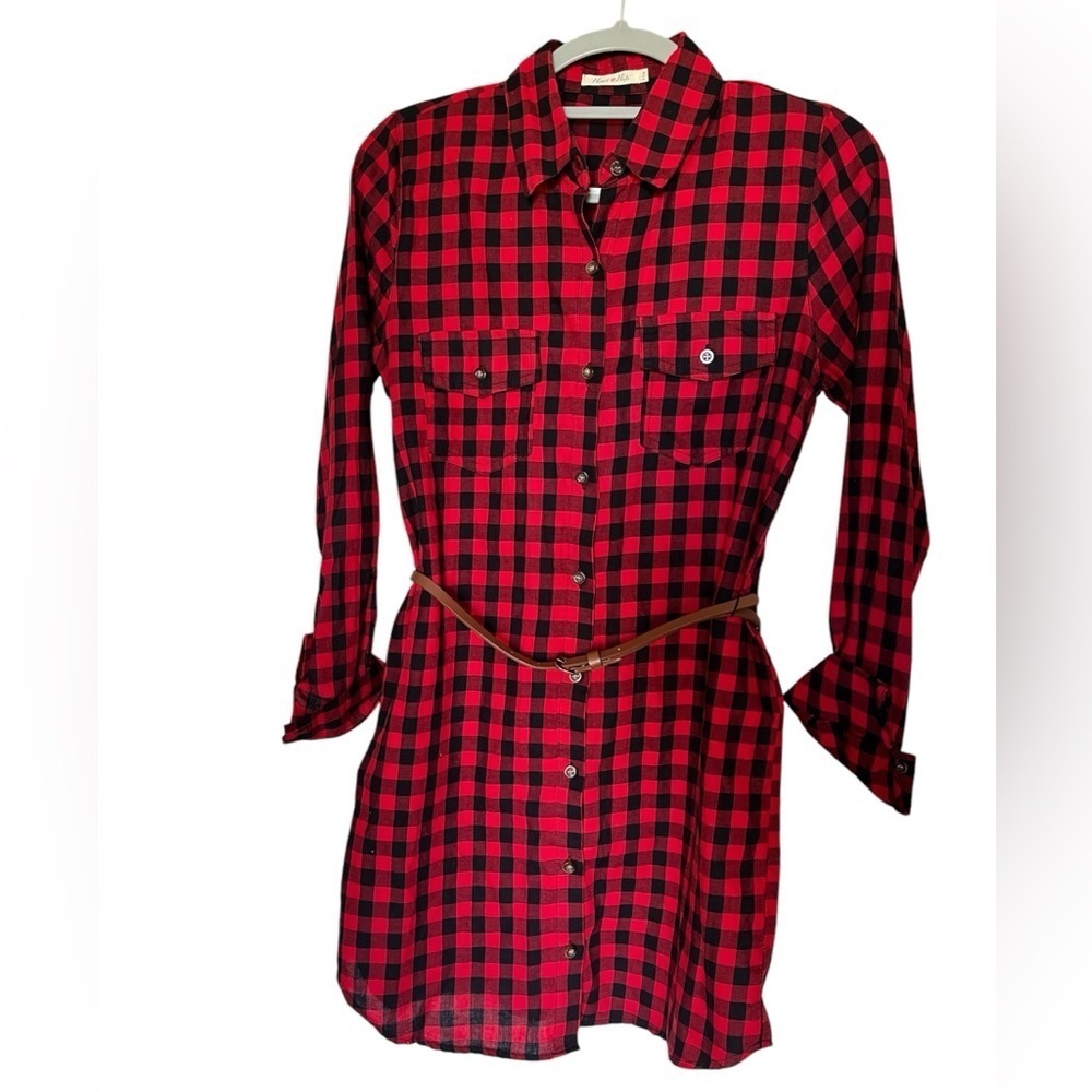 Christmas Red Plaid Long Sleeve Girls Shirt Dress Youth Size Small